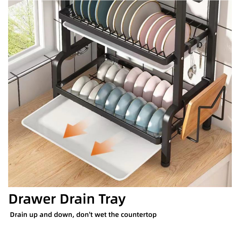 Kitchen Counter Supplies Dish Drying Rack for plate bowls Large Dish Drainer 2/3 Tier Stainless Steel Storage Counter Organizer