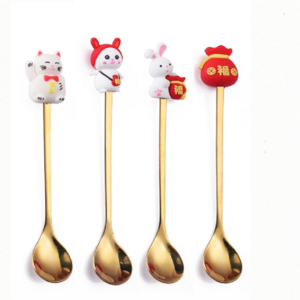 Wholesale customized Cute Silver Cutlery Set Stainless Steel Flatware Set Cartoon Santa Claus Gold Fork And Spoon Set