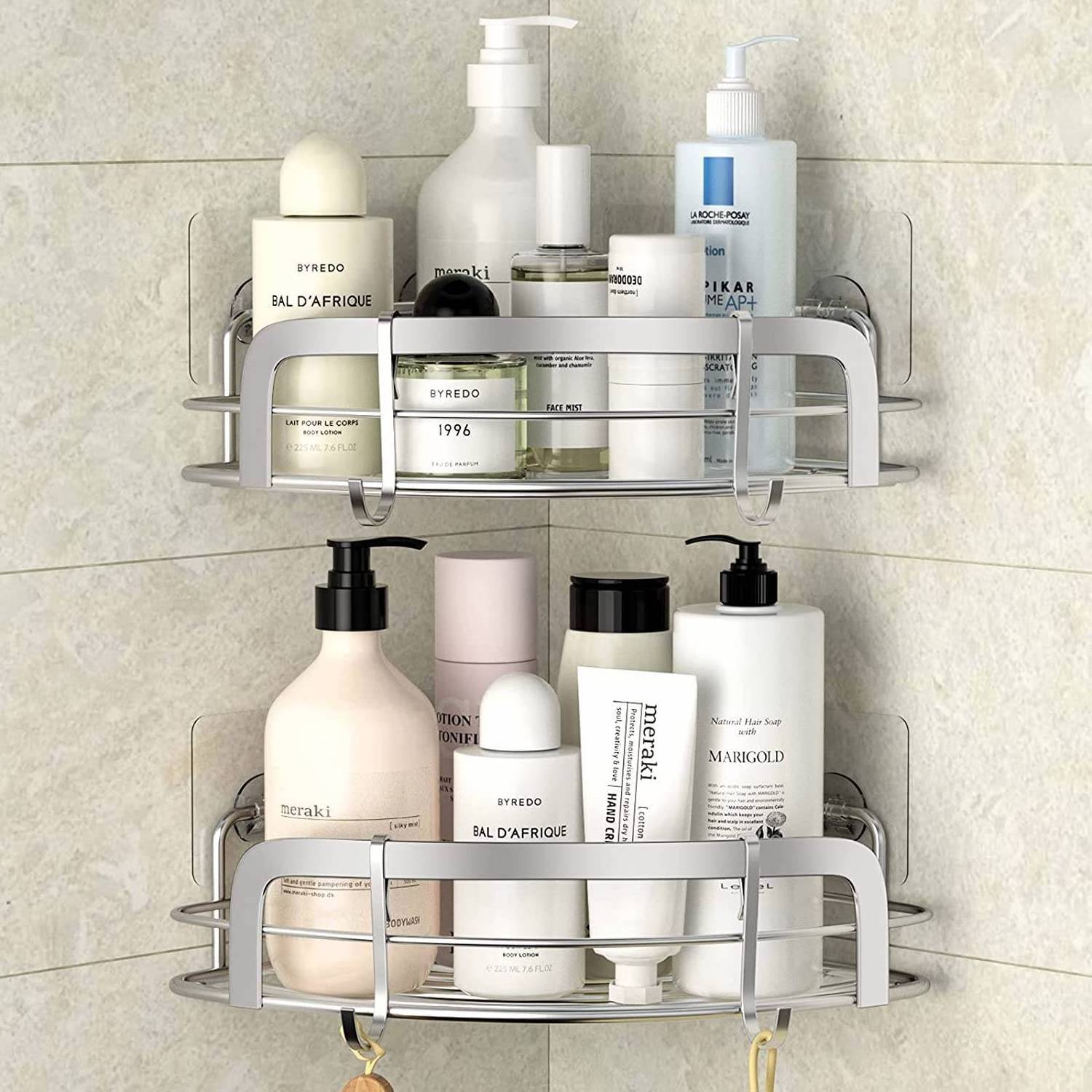 2-Tier Shower Corner Caddy, No Drill Shelves for the Bathroom and Shower