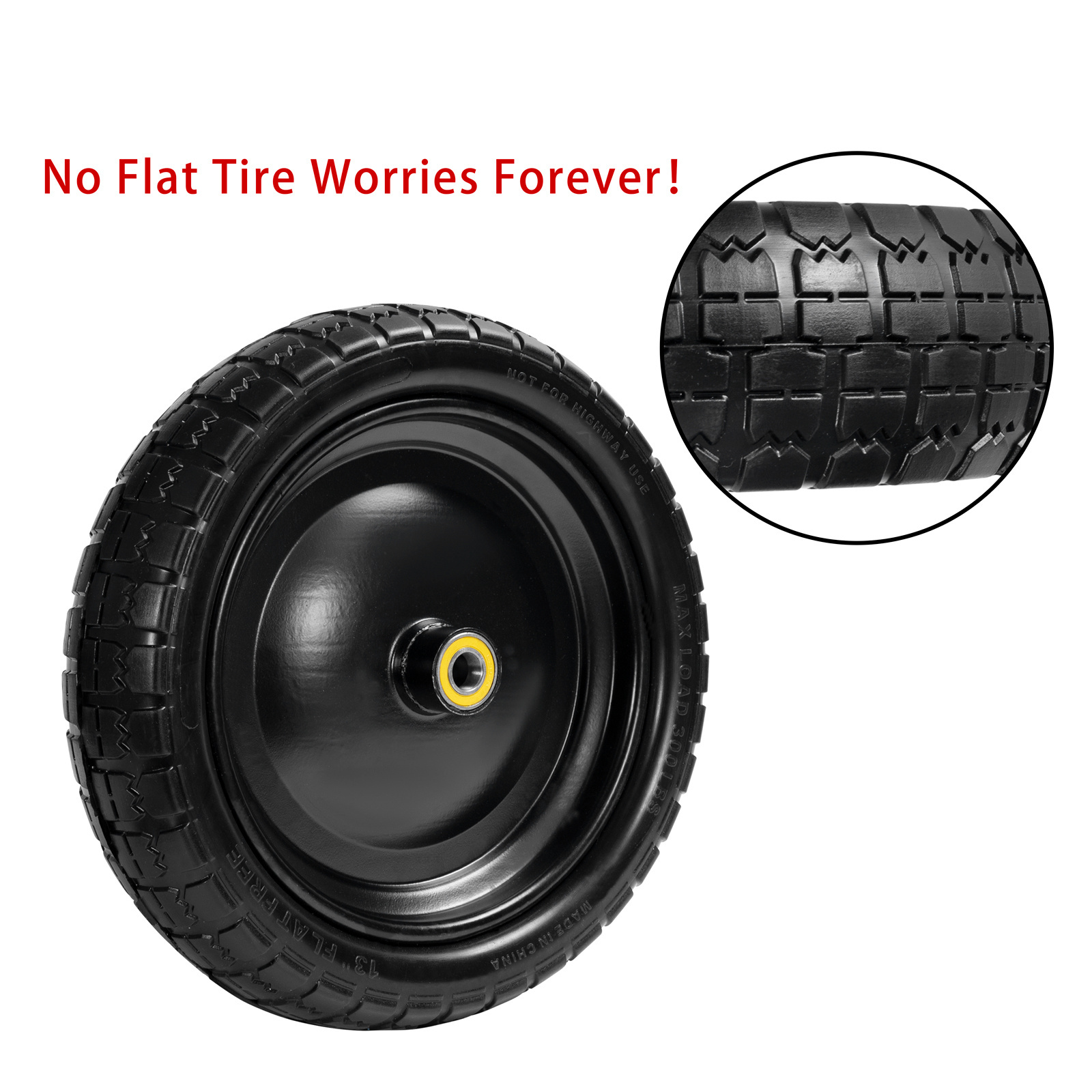 Amzaon hot sale tire wheel Gorilla Cart 13in Flat Free Polyurethane Solid lawn mower Tire Wheel