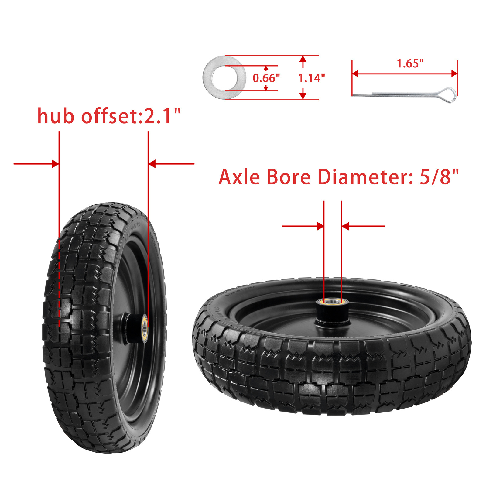 Amzaon hot sale tire wheel Gorilla Cart 13in Flat Free Polyurethane Solid lawn mower Tire Wheel