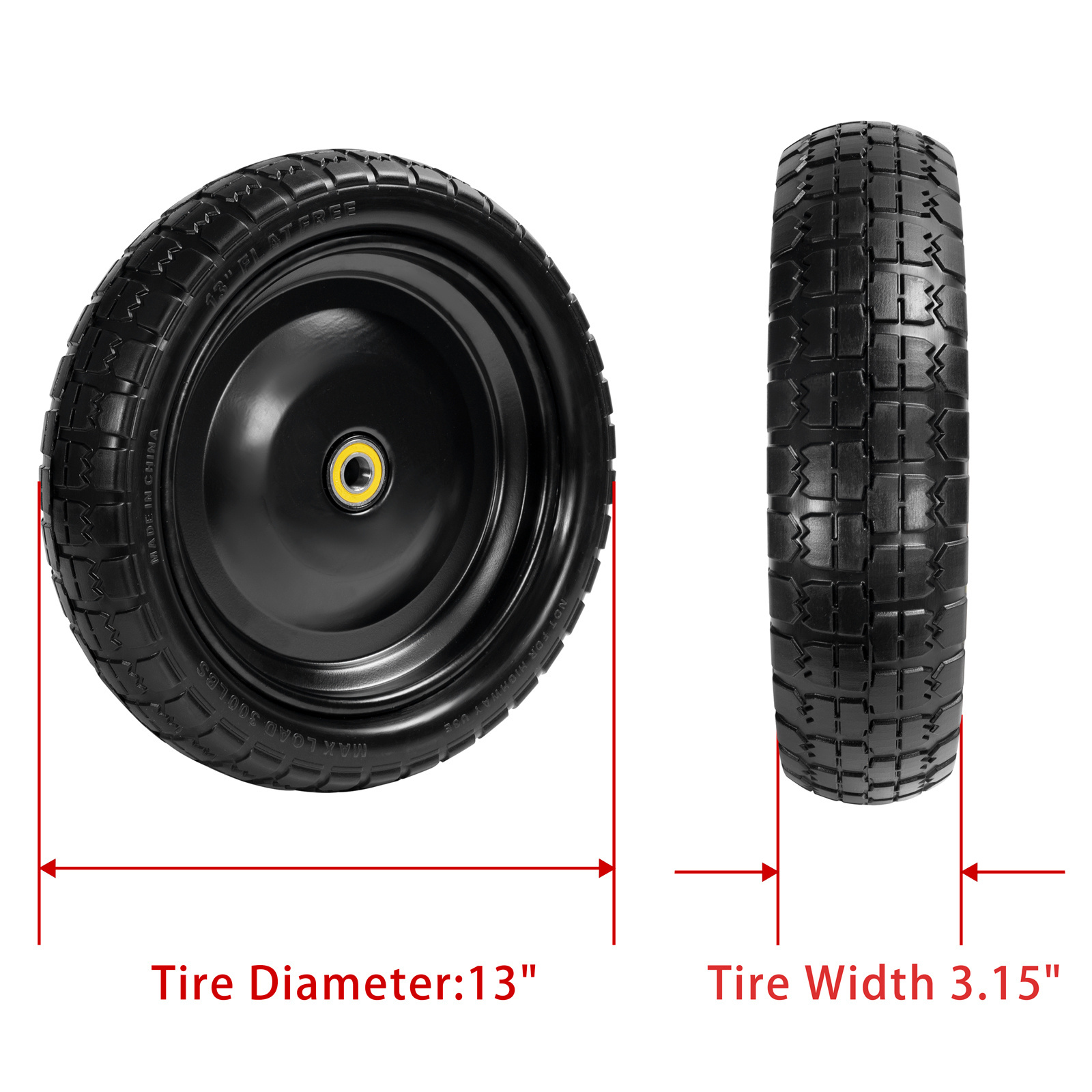 Amzaon hot sale tire wheel Gorilla Cart 13in Flat Free Polyurethane Solid lawn mower Tire Wheel