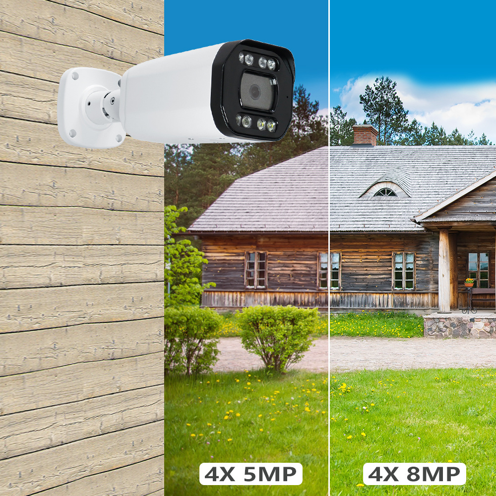 Hik-Connect Motion Detection 4K 8MP Sony Sensor H.265+ IP67 Zoom Lens 4X 5X POE Metal Bullet Security Camera