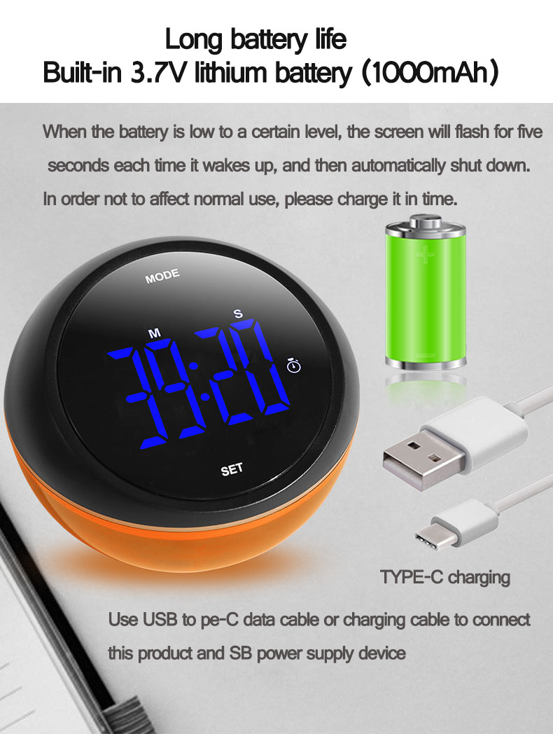 USB Charging Timer  LED Display Rotation setting Count Down/Up Alarm Clock with Night Light kitchen timers