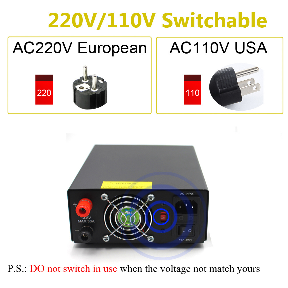 High efficiency 110V/220V DC converter PS-30SW VI 13.8v 30A  adjustable Source Switch for Car radio TH-9800 KT-8900 kT-7900D