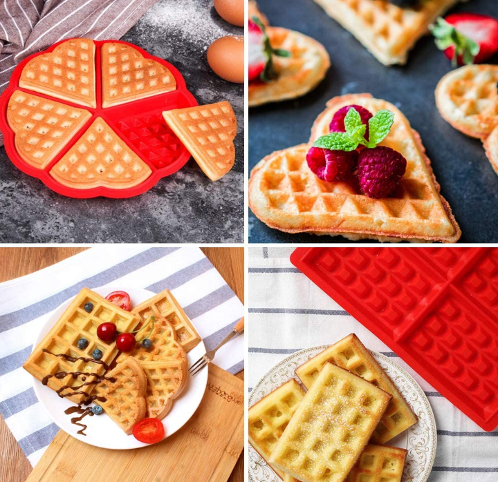 4 Cavities square silicone Waffle Mold and 5 Cavities heart Silicone Waffle Maker Baking Tray for Cake Chocolate Craft Candy