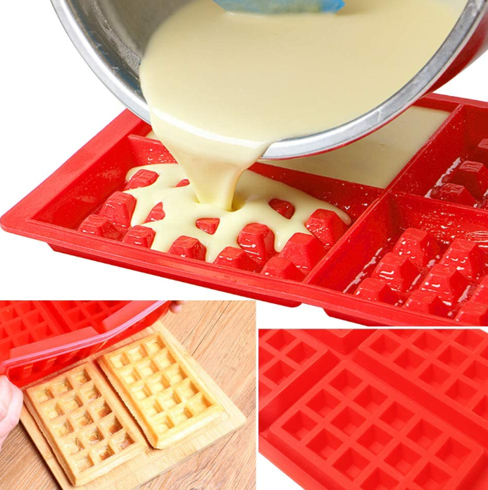 4 Cavities square silicone Waffle Mold and 5 Cavities heart Silicone Waffle Maker Baking Tray for Cake Chocolate Craft Candy