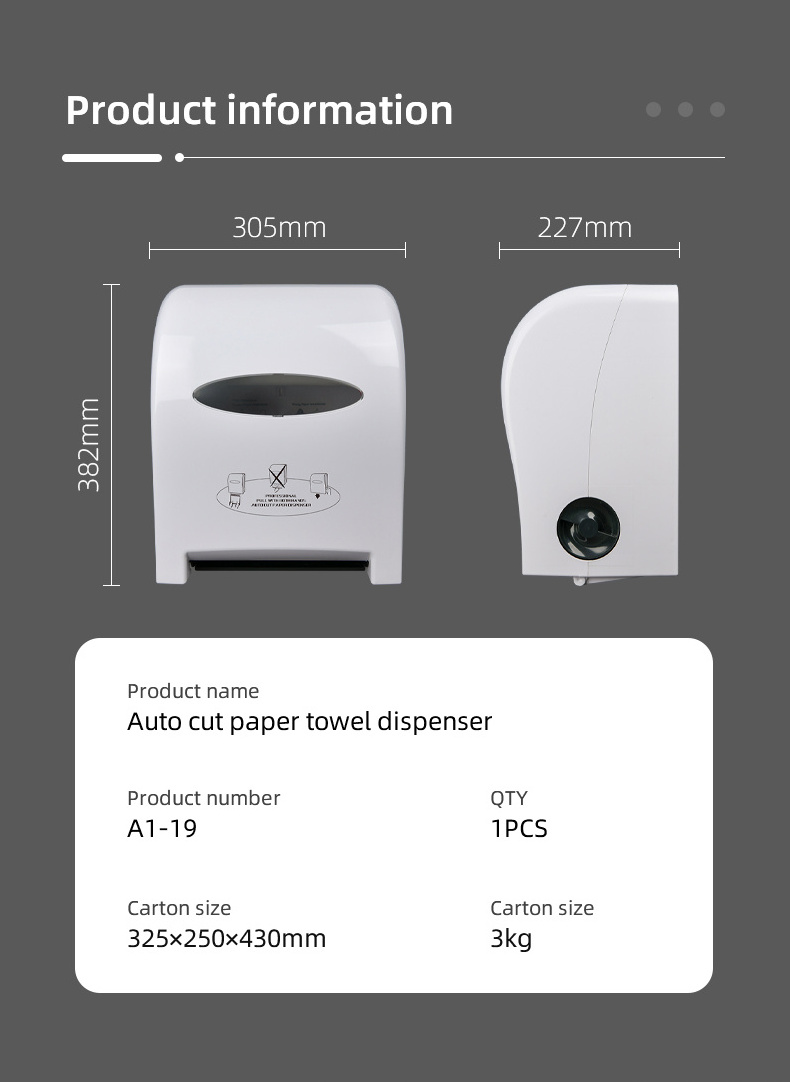 Wall Mounted Plastic Bathroom Toilet Auto Cut Tissue Jumbo Roll Hand Paper Towel Dispenser For Washroom