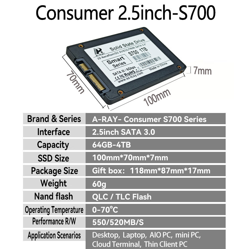 A-RAY factory wholesale OEM Customization 128gb 2.5 inch sata 3.0 256gb ssd interno 512gb 1tb ssd drives 2tb