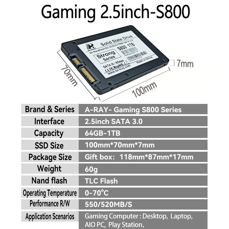 A-RAY factory Custom Private Label high speed 128gb 2.5 inch sata 3.0 512gb external hard drive ssd 1tb ssd 256 gb 2tb