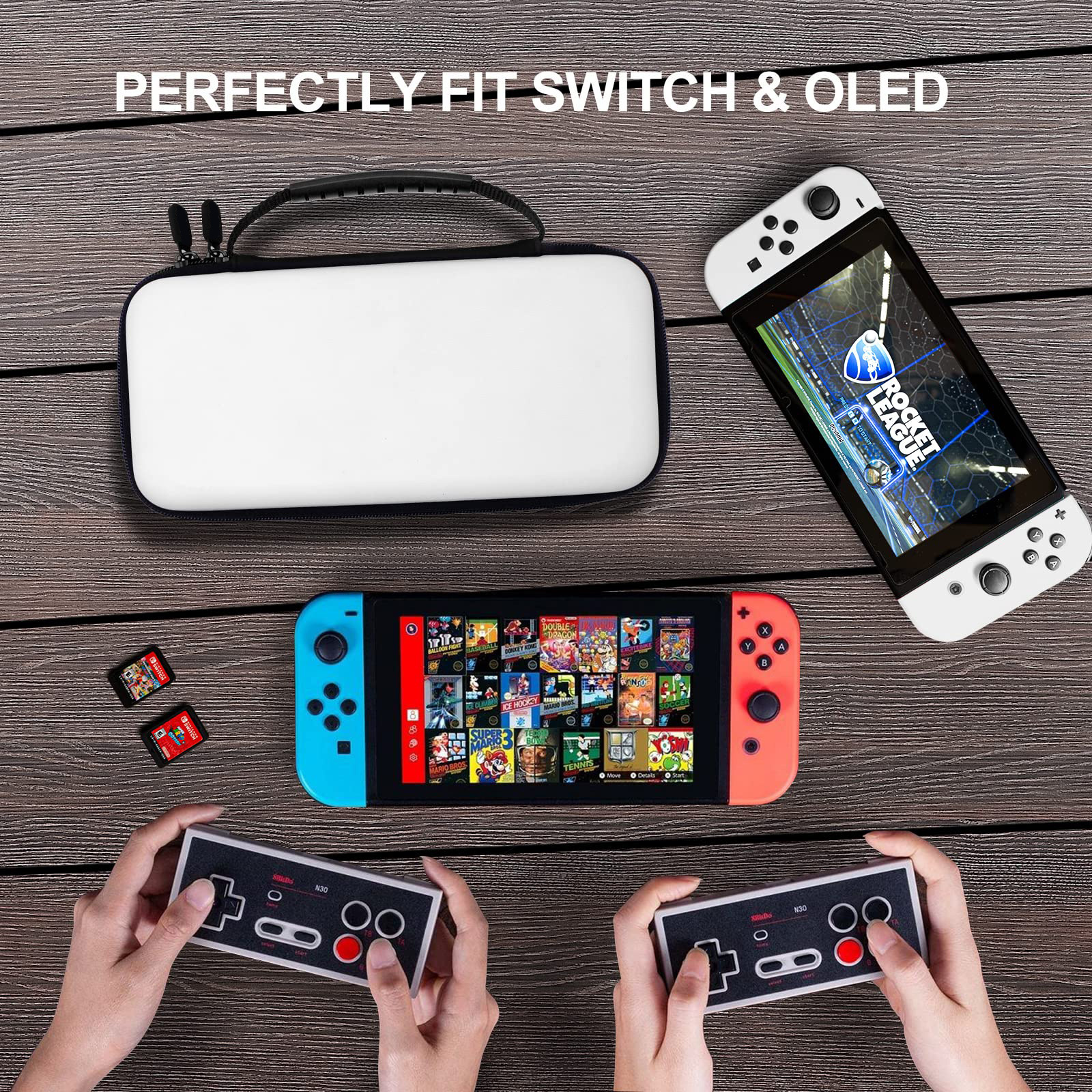 Switch OLED Console Case ,White PU game console storage bag Protective Hard Portable Travel Carrying Case Shell Pouch