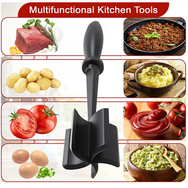 Popular Professional Resistant Mix and Chop Plastic Kitchen Utensil Meat Fruit Potato chopper Masher Ground Beef Masher