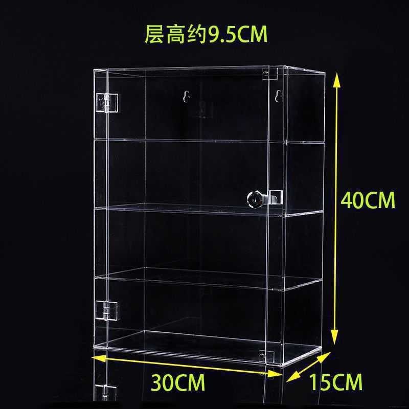 Factory wholesale customized clear acrylic cosmetics display cabinet with shelves,hinged door and lock.