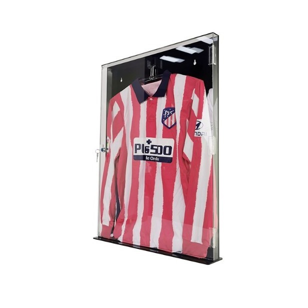 Factory customized acrylic Sport Shirt display case with lock for T-shirt collection storage wall mounted case