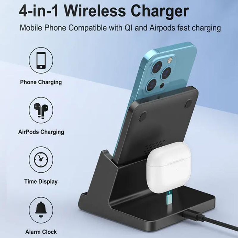 Alarm Clock 2 In 1 15W Magnetic Mobile Phone Holder Mini Portable Mobile Charger Holder for iPhone Fast Car Wireless Charger