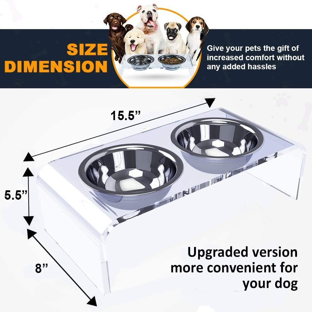 Custom Smart Pet Supplies Dog Cat Double Bowls Stand Food Water Stand Feeding Rack Acrylic Pet Feeder Stand