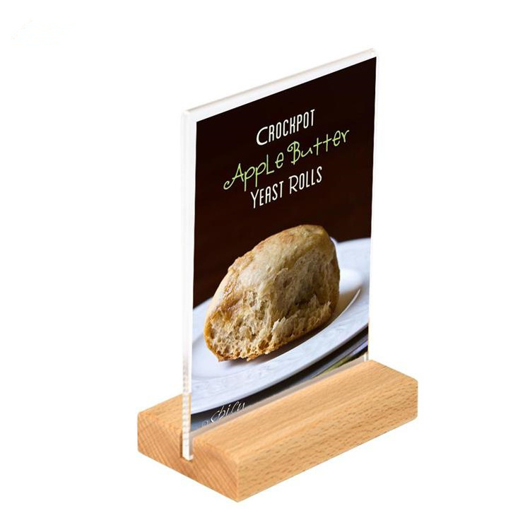 Double Sided Sign Card KTV Thick  A4 A5 A6 A7 Restaurant Clear Tabletop Acrylic T-Shaped Wood Menu Holder Stand