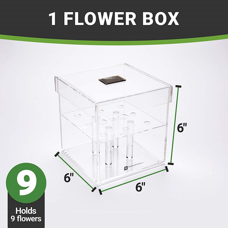 9 Holes Custom 6X6 Square Clear Packaging Cover Display Wedding Preserved Rose Storage Bouquet Acrylic Flower Box