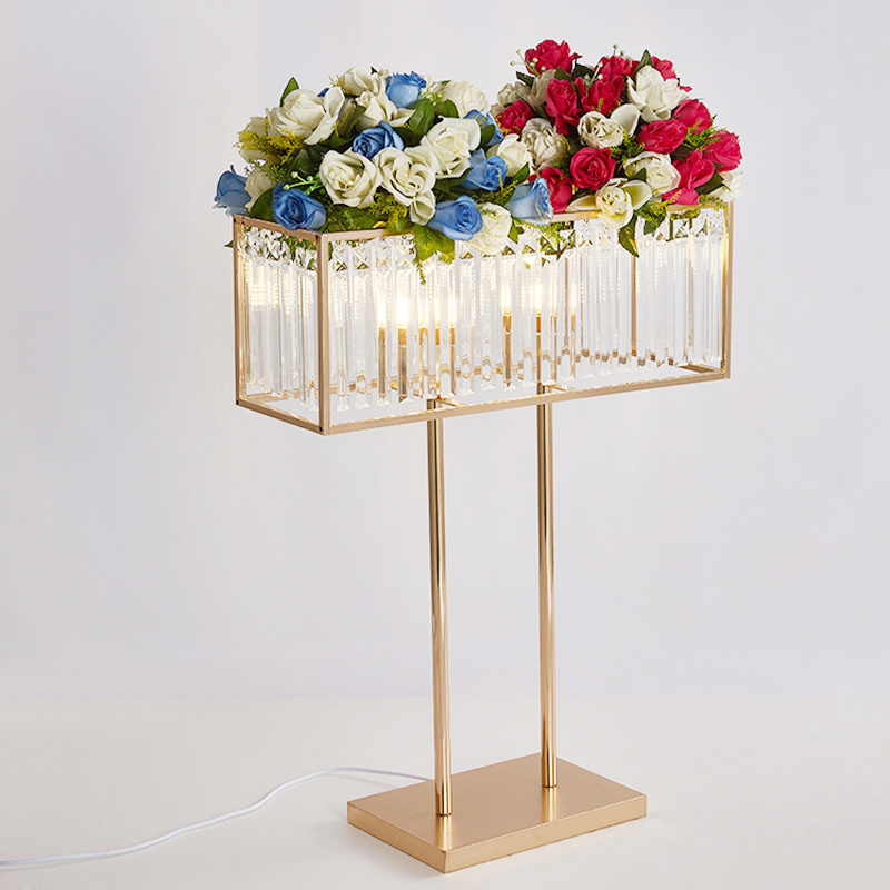 wedding table centerpiece gold rectangle flower stand with led light