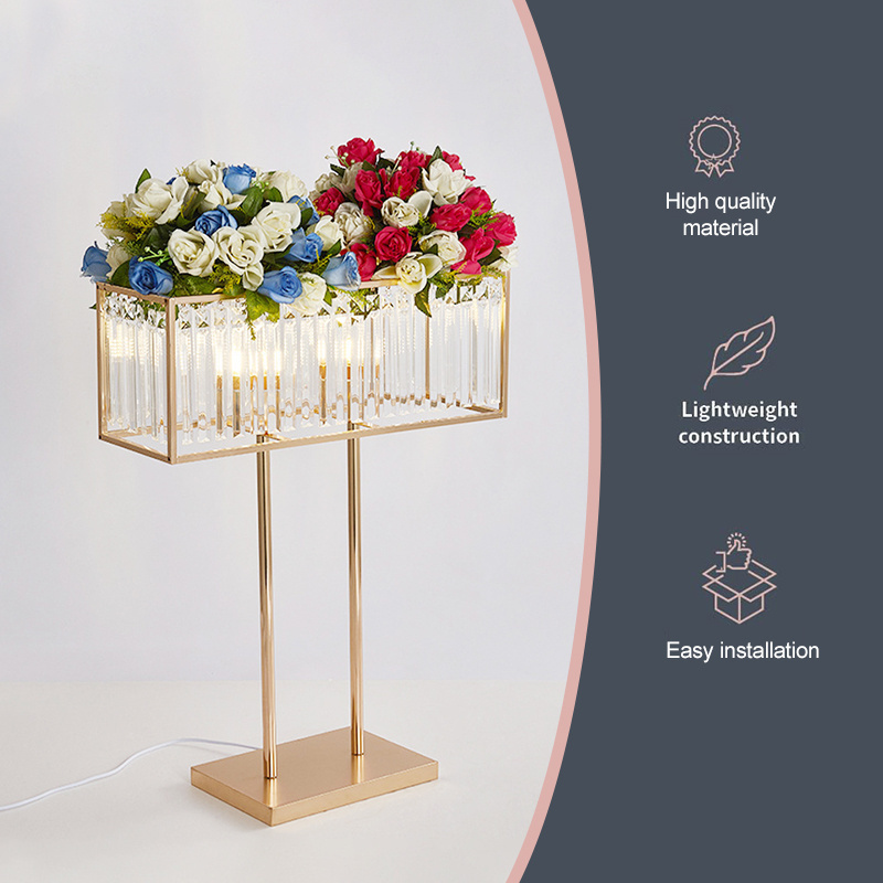 wedding table centerpiece gold rectangle flower stand with led light