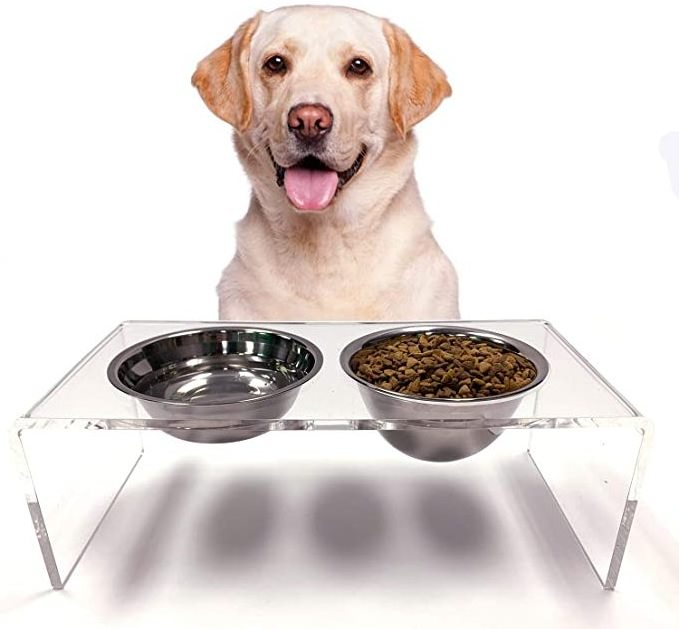 Custom Smart Pet Supplies Dog Cat Double Bowls Stand Food Water Stand Feeding Rack Acrylic Pet Feeder Stand