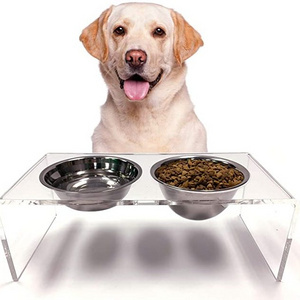 Custom Smart Pet Supplies Dog Cat Double Bowls Stand Food Water Stand Feeding Rack Acrylic Pet Feeder Stand