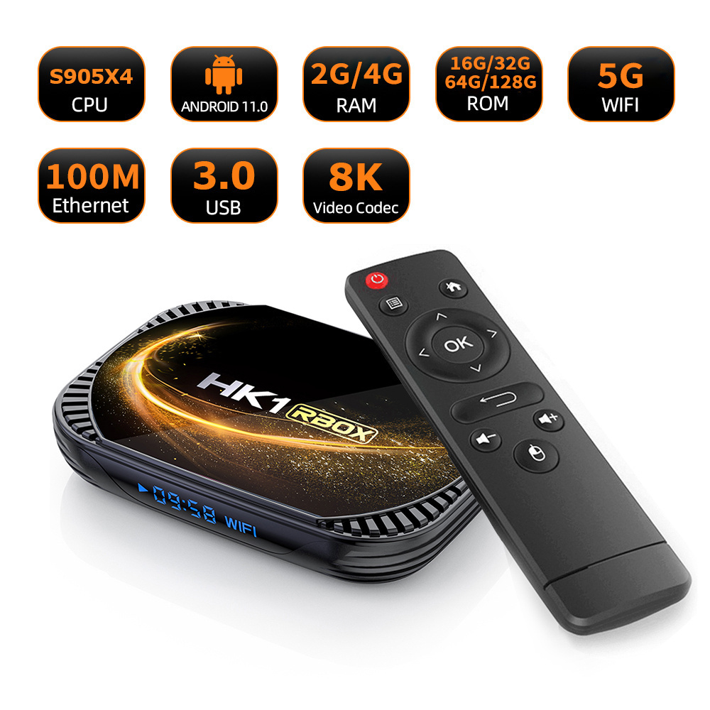 2022 HK1 RBOX X4S Amlogic S905X4 Smart TV Box Android 11 8k 2.4G/5GWIFI 4GB 64GB Internet Set Top Box