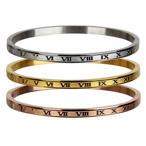 Stylish beautiful corrosion carved Roman numerals titanium steel bracelet Beautiful gift ladies stainless steel bracelet