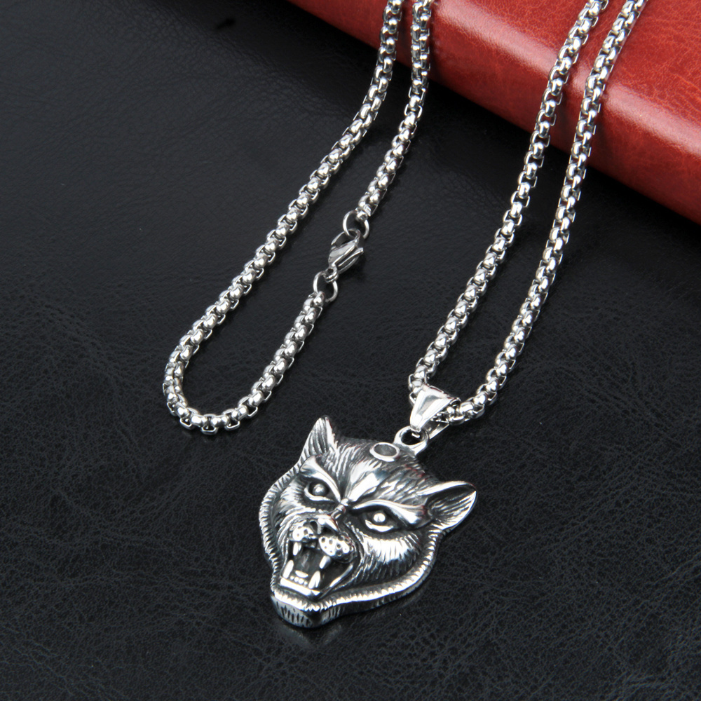 Punk Rock Personality Male Titanium Steel Pendant Accessories Non-mainstream party leopard head stainless steel necklace