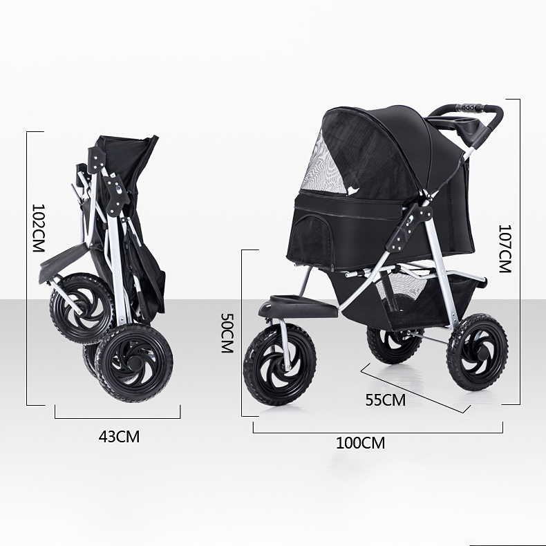 Wholesale 3 Wheels Pet Stroller Puppy Dog Carrier Detachable Pet Stroller For Dogs