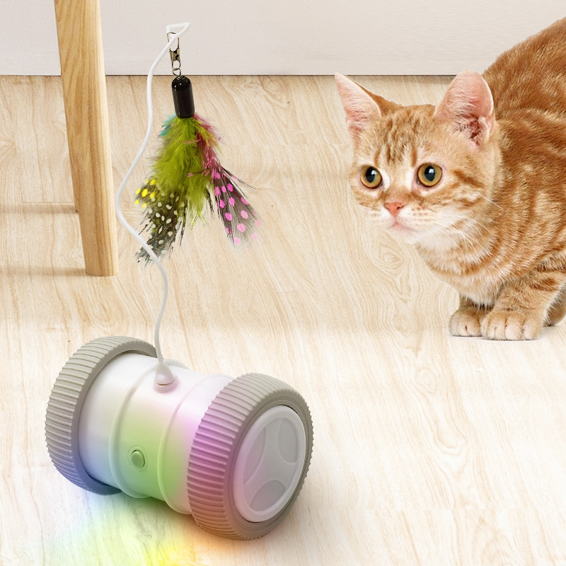 Smart pet cat feather wheel toy usb rechargeable battery electric interactive cat dog toys