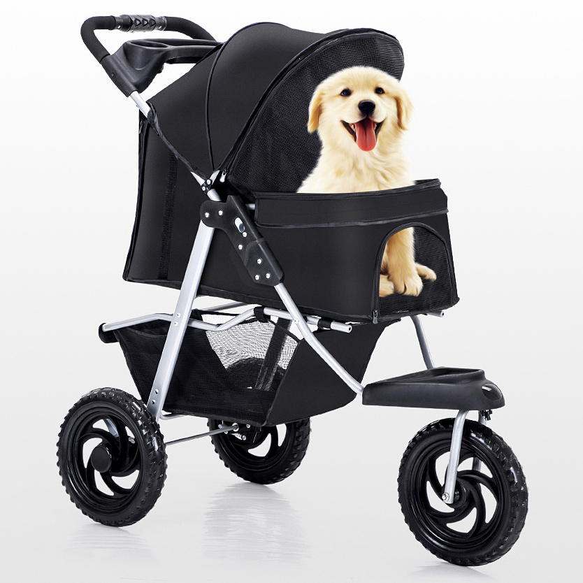 Portable Double Brake Pet Stroller One Hand Fold Up Pet Stroller For Dogs And Cats