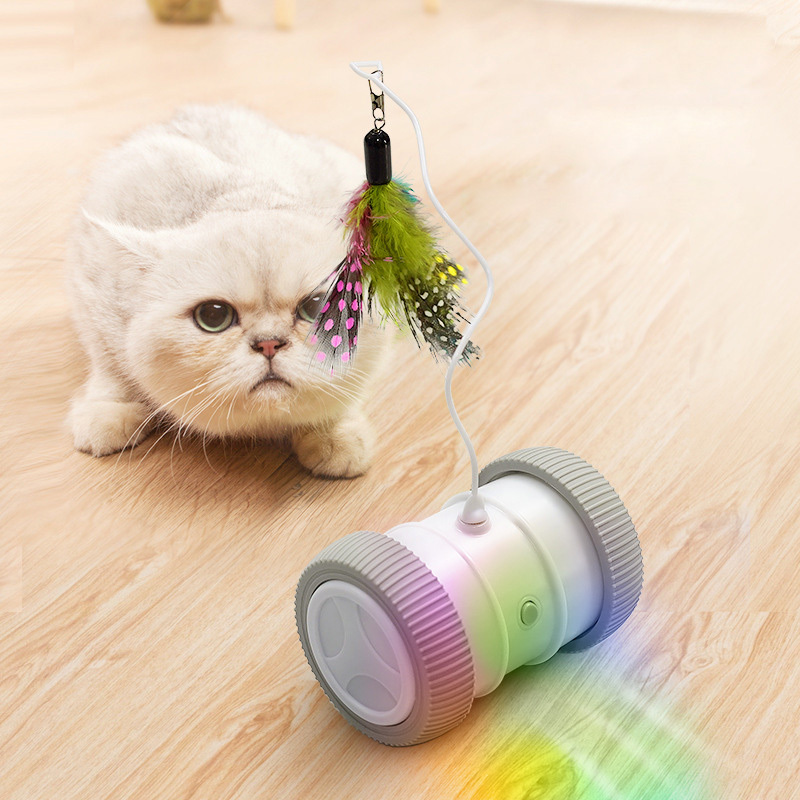 Smart pet cat feather wheel toy usb rechargeable battery electric interactive cat dog toys