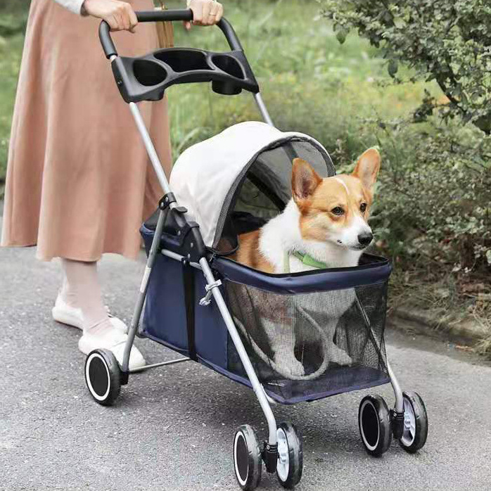 Dog Stroller Cat Cart Carrier Easy One-Hand Collapsible Lightweight Pet Stroller