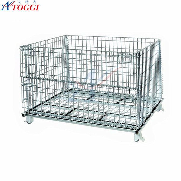 heavy duty steel foldable box pallet,stacking wire mesh basket