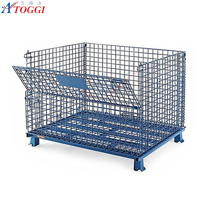 heavy duty steel foldable box pallet,stacking wire mesh basket