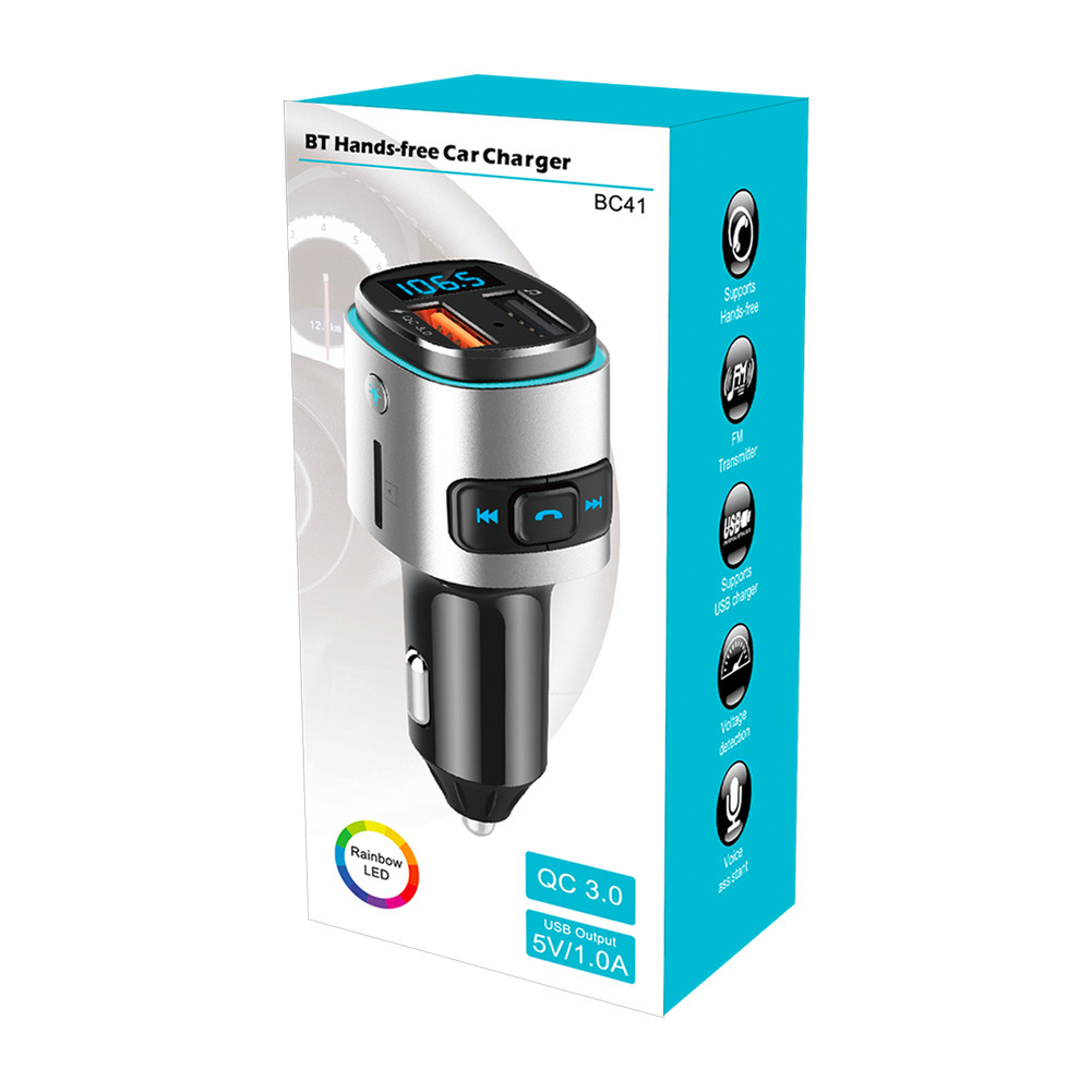 Digital Tube Display Usb Car Charger Stereo Bt Car Kit Digital Fm Transmitter Modulator Mp3 Player Play Music 2 USB Port