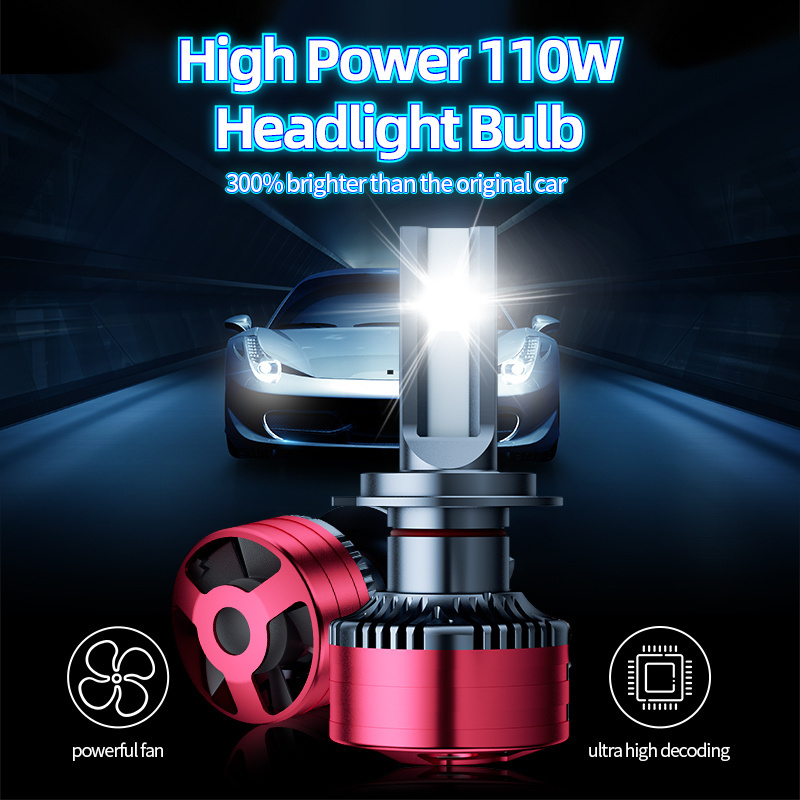 High Power 110W Led Headlight Bulbs H4 H11 Fan design 9004/9007 Auto Car led Headlight H7 Led Headlight Bulb