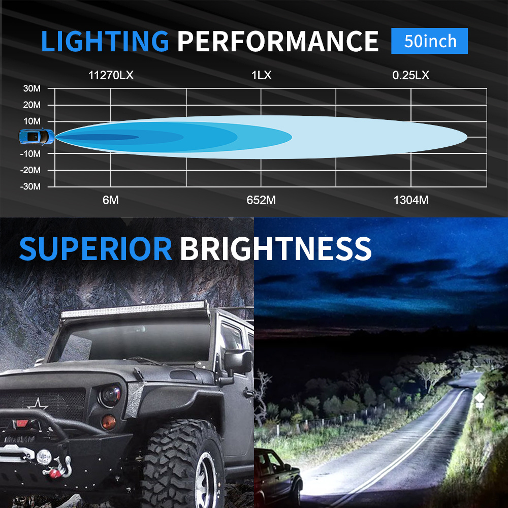 No screw Driving Light Bar 50 inch Roof Top 500W waterproof Automotive Light Bar For Jeep Off-road Night use Led bars