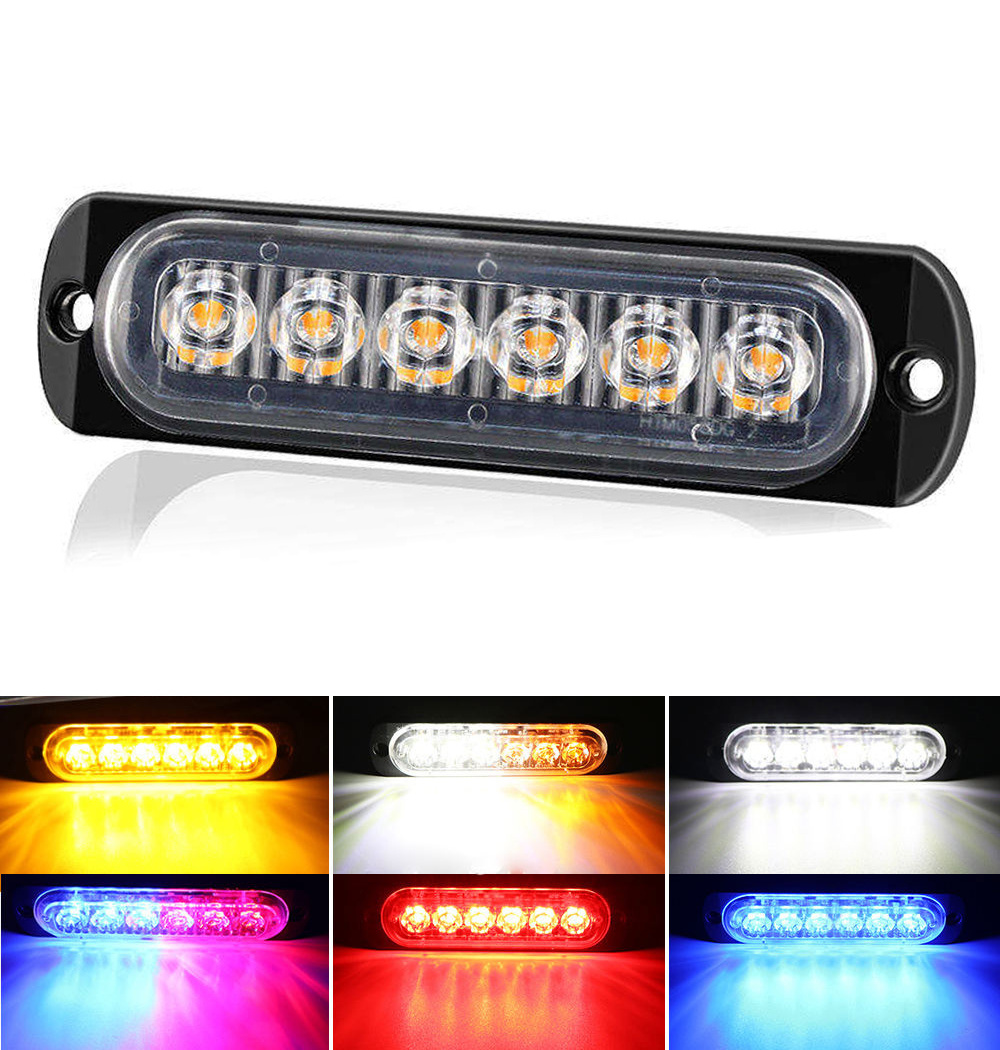 Aurora 6Led Warning Emergency Light 12-24V 18W Car Truck Light Amber Red Blue White Flash Strobe Light