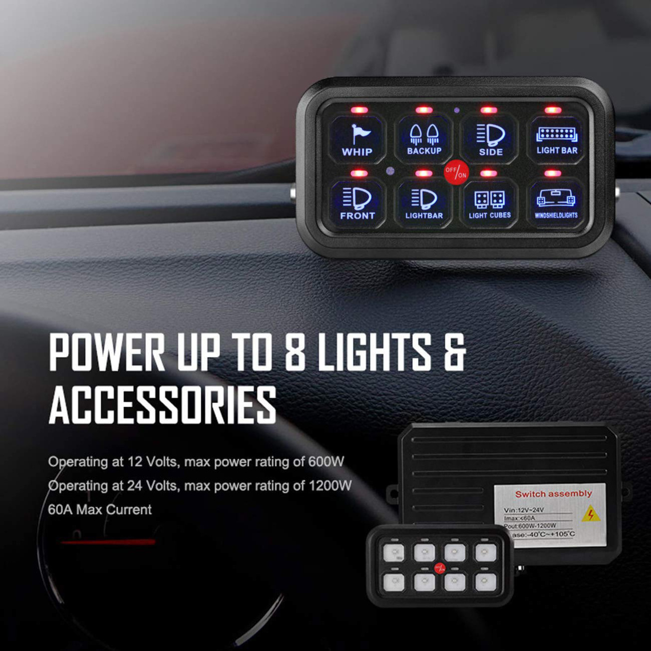 Universal 8 Gang LED Switch Panel Touch Control Panel Box 12V 24V With Circuit Control Box for Car Offroad Light