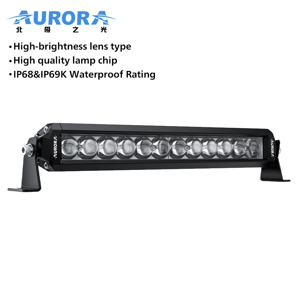 Aurora Patented Super Bright Spotlight Led Work Light Bar Barras 60W 12-24V Single Row Led Lens Light Bar for Boat 4x4 ATV 4WD