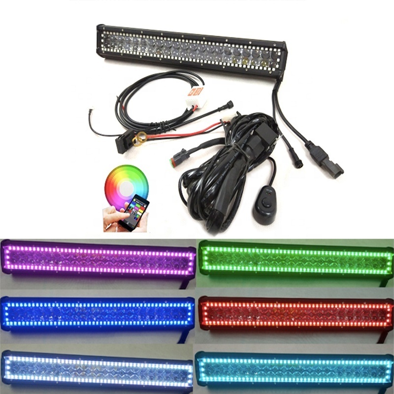 ADT 20 inch 126W Chasing Halo Multi Color Change Music APP Control RGB Led Light Bar For Boat Car Truck 4x4 SUV ATV