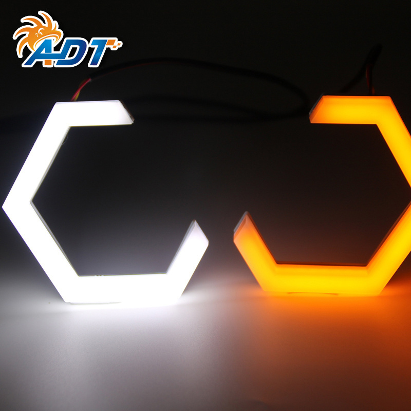 ADT Cotton White Yellow Light Rings Tuning Headlight Hex Angel Eyes LED Halo Rings Switchback Turn Signal Light