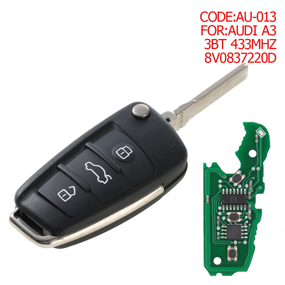 Auto remote folding flip car key for Audi A3 3button 433MHz 8V0837220D keyless mqb