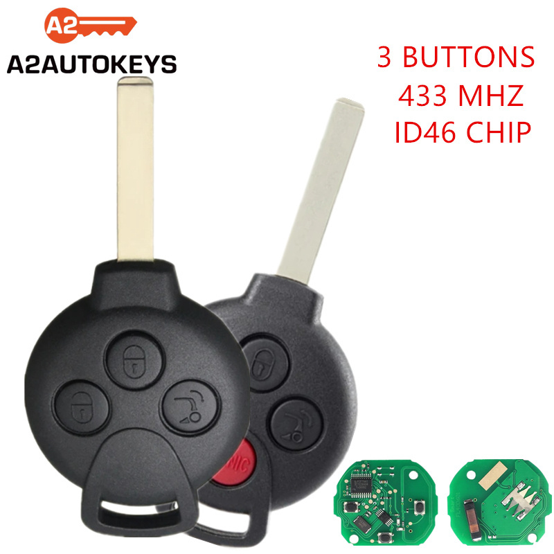 A2AUTOKEYS For Mercedes Benz Smart Fortwo 451 2005 -2015 3/4 Buttons 433MHZ 46 Chip Car AUTO SmartRemote Control Key