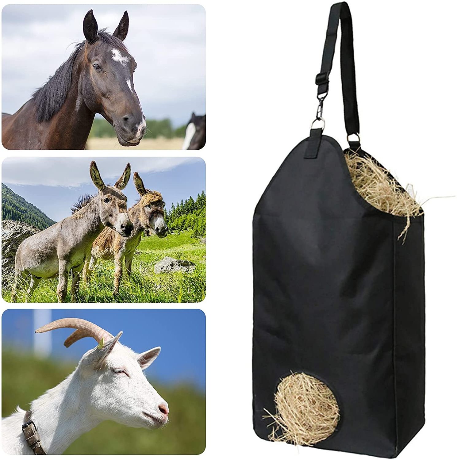 Hay Feeder Bag for Horses,black Feeder, Hanging Feeder Mesh Bottom Stall Trailer Hay Bags