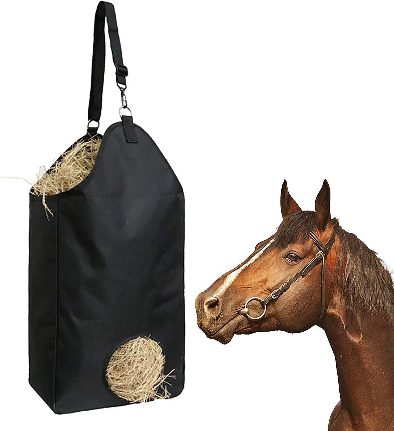 Hay Feeder Bag for Horses,black Feeder, Hanging Feeder Mesh Bottom Stall Trailer Hay Bags