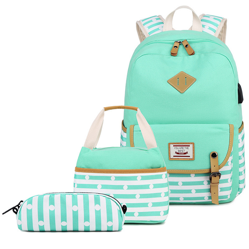 Premium new arrival BSCI factory fashion kids teenage funky girls high school bag backpack set