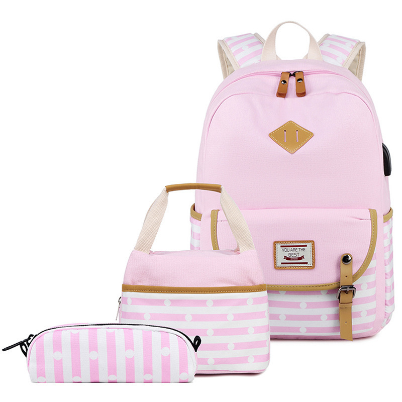 Premium new arrival BSCI factory fashion kids teenage funky girls high school bag backpack set